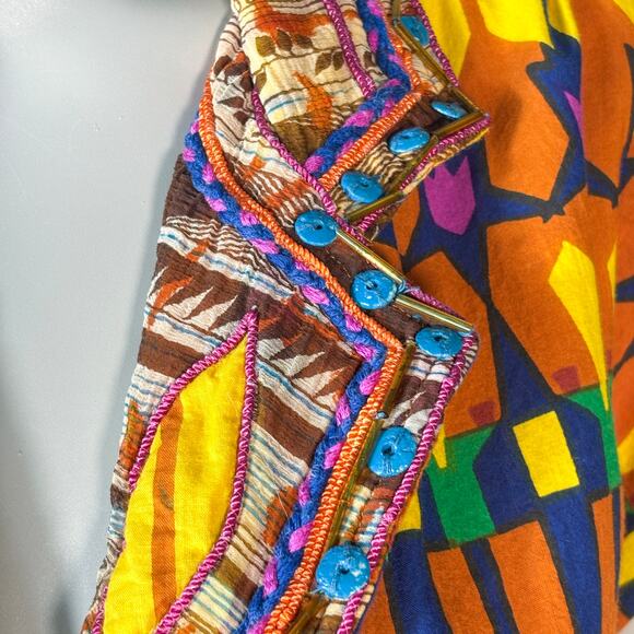 VTG 100% Cotton Geometric Artsy Boho Midi Dress Women's Large Beaded Resortwear - Picture 9 of 12